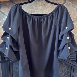 Roz & Ali Black Off-Shoulder Blouse with Pearl Details
